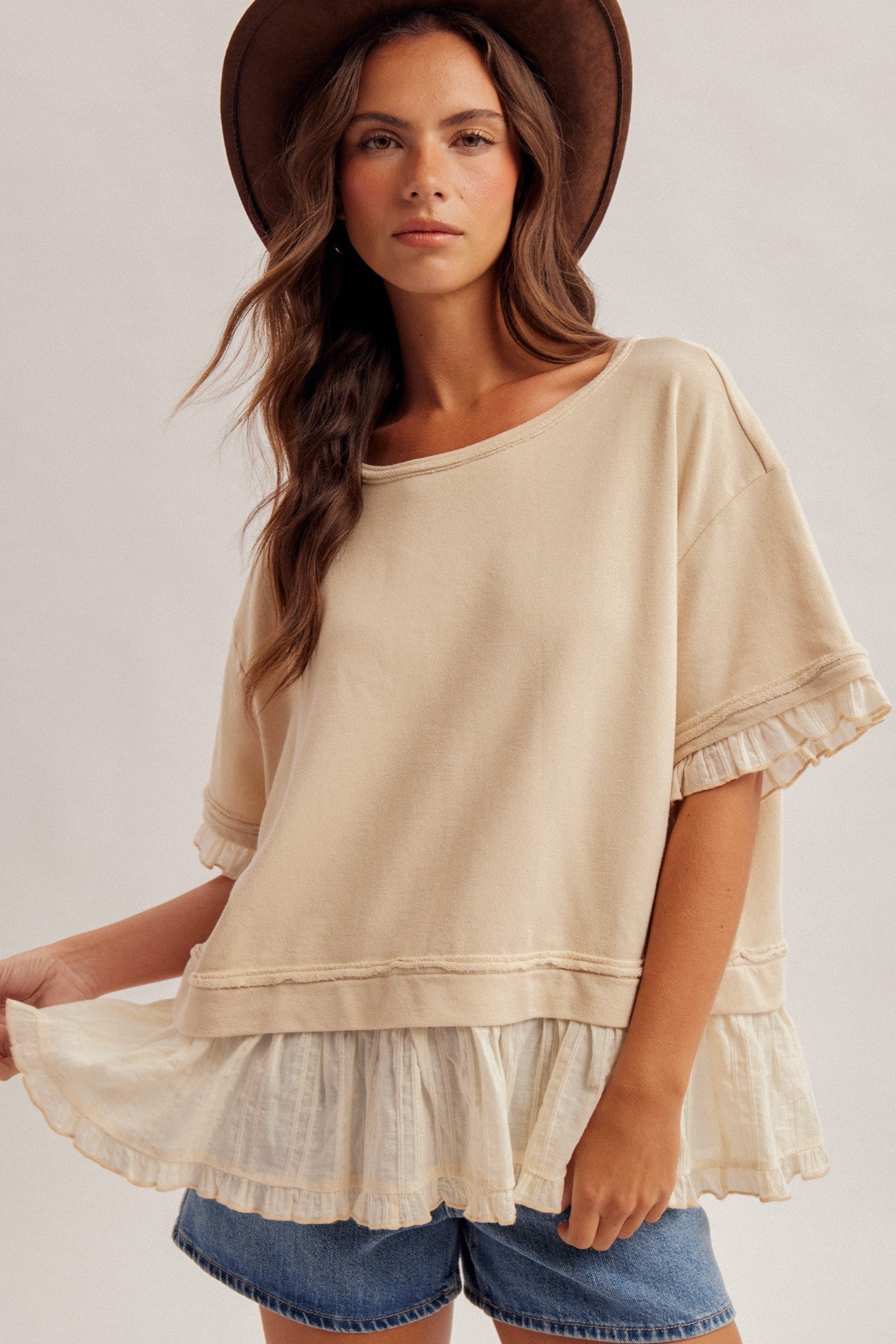 Ruffle Layer Top- Natural - Ana Patricia Boutique