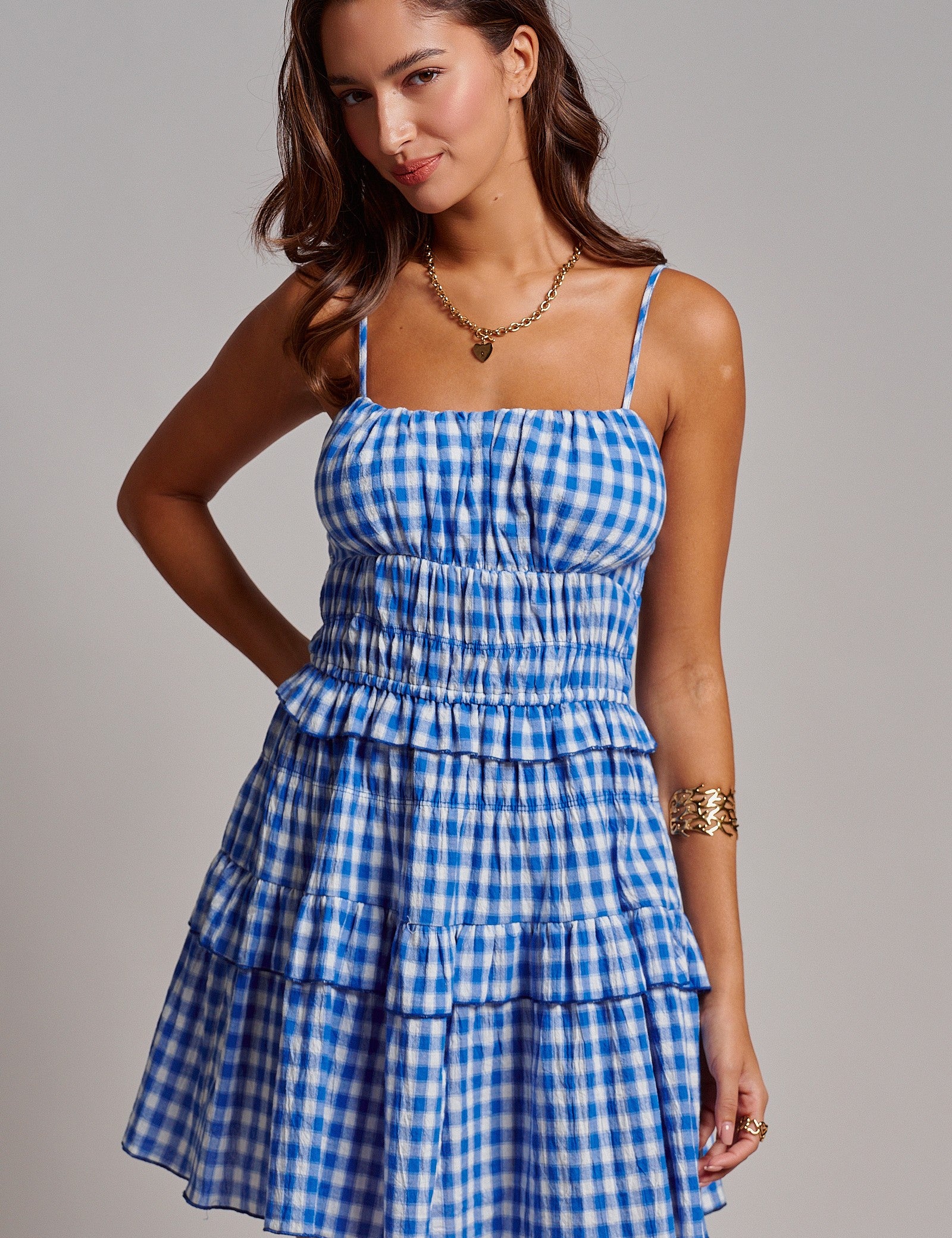 Blue Gingham Mini Dress - Ana Patricia Boutique
