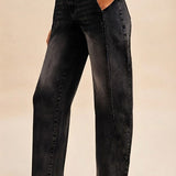 Tummy Control Barrel Tapered Jeans-Black