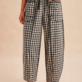 Soft Brushed Check Barrel Pants -Black