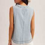 V Neck Pinstripe Denim Top - Ana Patricia Boutique