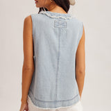 V Neck Pinstripe Denim Top - Ana Patricia Boutique