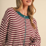 Striped Sweater Cardigan- Wine