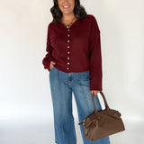 Classic Button Cardigan Top- Burgundy - Ana Patricia Boutique