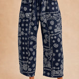 Bandana Print Barrel Pants- Blue