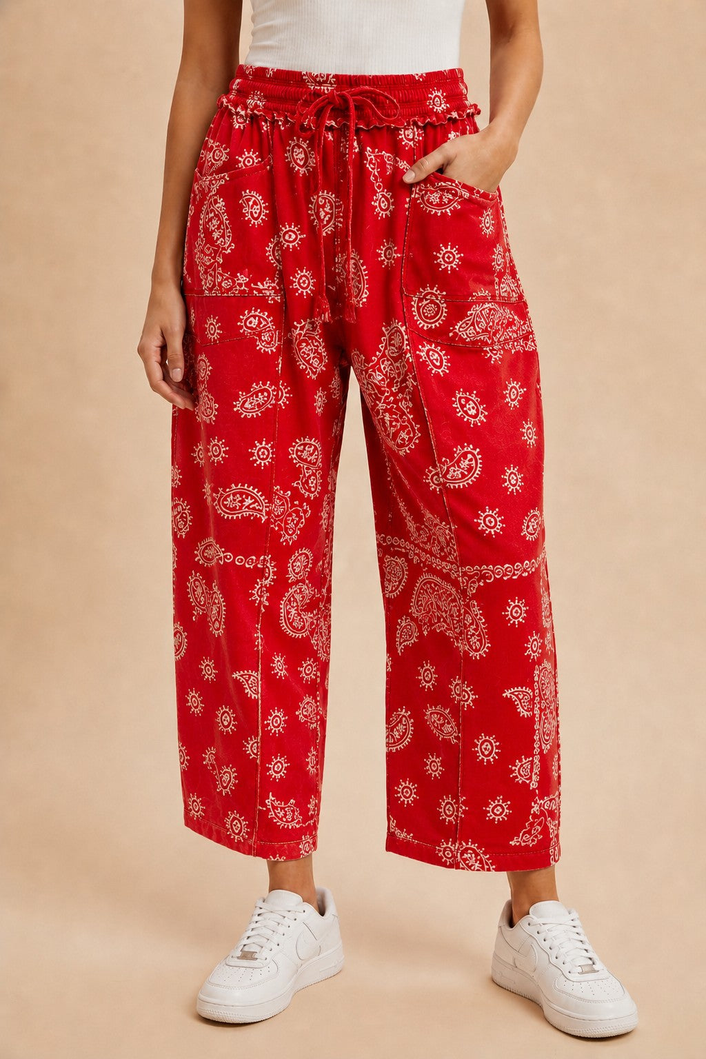 Bandana Barrel Pants- Red - Ana Patricia Boutique