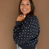 Polka Dot Off the Shoulder Top- Navy