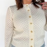 Eyelet Button Down Cardigan- Ivory