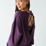 Open Back Long Sleeve Tee-Dk. Purple - Ana Patricia Boutique