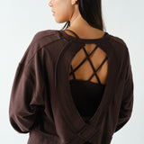 Open Back Long Sleeve Tee-Coffee Bean