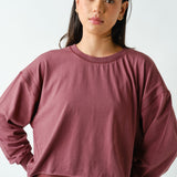 Open Back Long Sleeve Tee-Rosewood
