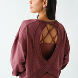 Open Back Long Sleeve Tee-Rosewood