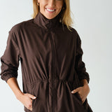 Peplum Windbreaker Jacket-Chocolate Brown