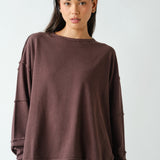 Classic Oversized Long Sleeve Top-Brown
