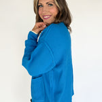 V Neck Waffleknit Cardigan- Blue - Ana Patricia Boutique
