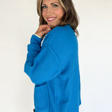V Neck Waffleknit Cardigan- Blue - Ana Patricia Boutique