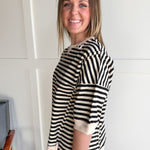 Striped Side Slit Top- Black/Cream - Ana Patricia Boutique
