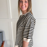 Striped Side Slit Top- Black/Cream - Ana Patricia Boutique