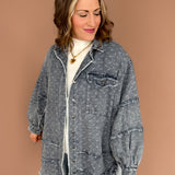 Floral Embroidery Denim Button Up