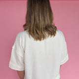 Henley Waffleknit Top- Cream