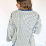 Oversized Waffleknit Pullover- Navy - Ana Patricia Boutique