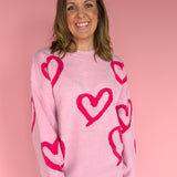 Painted Heart Sweater- Pink