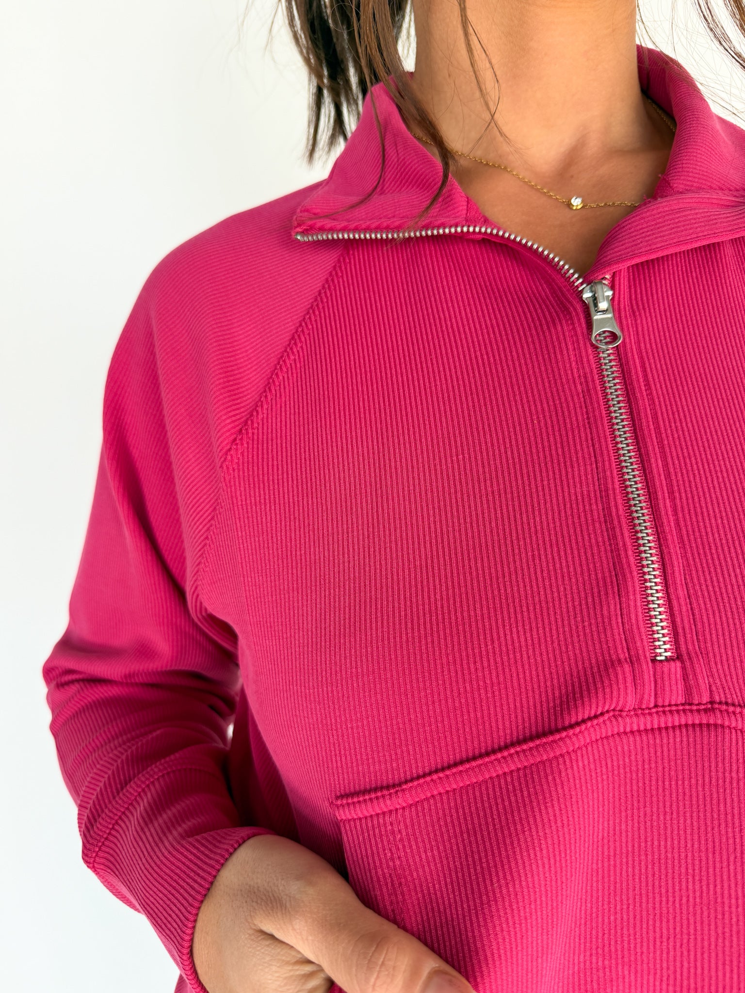 Luxe Ribbed 3/4 Zip-Pink - Ana Patricia Boutique