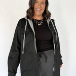 Denim Hoodie Jacket- Black - Ana Patricia Boutique