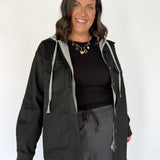 Denim Hoodie Jacket- Black - Ana Patricia Boutique