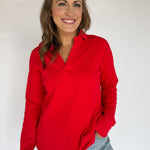 Long Sleeve Henley Top- Red - Ana Patricia Boutique