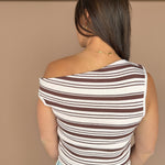 Asymmetrical Stripe Top- Brown/Pink - Ana Patricia Boutique