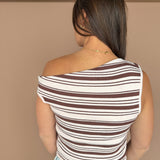Asymmetrical Stripe Top- Brown/Pink - Ana Patricia Boutique