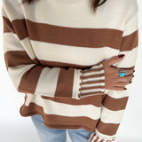 Contrasting Stripe Sweater- Camel