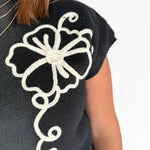 Floral Raised Sweater- Black - Ana Patricia Boutique