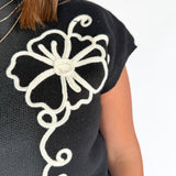 Floral Raised Sweater- Black - Ana Patricia Boutique