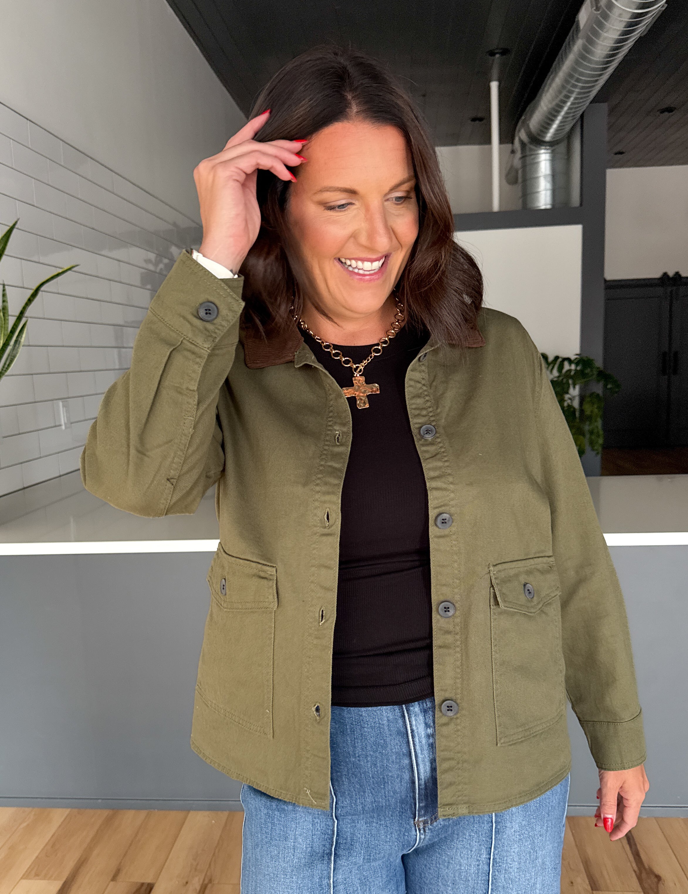 Twill Barn Jacket- Olive - Ana Patricia Boutique