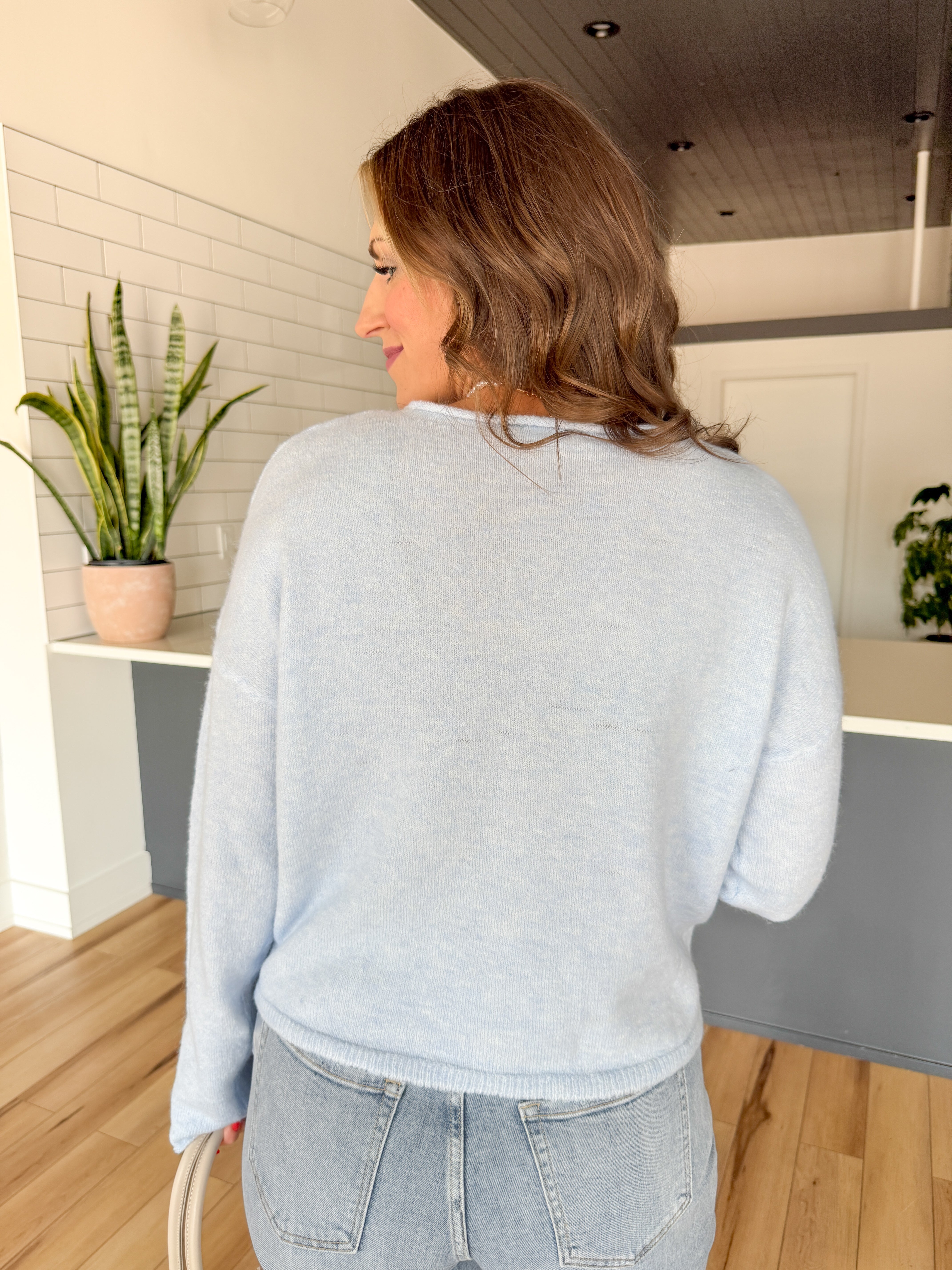 Classic Button Cardigan Top- Baby Blue - Ana Patricia Boutique