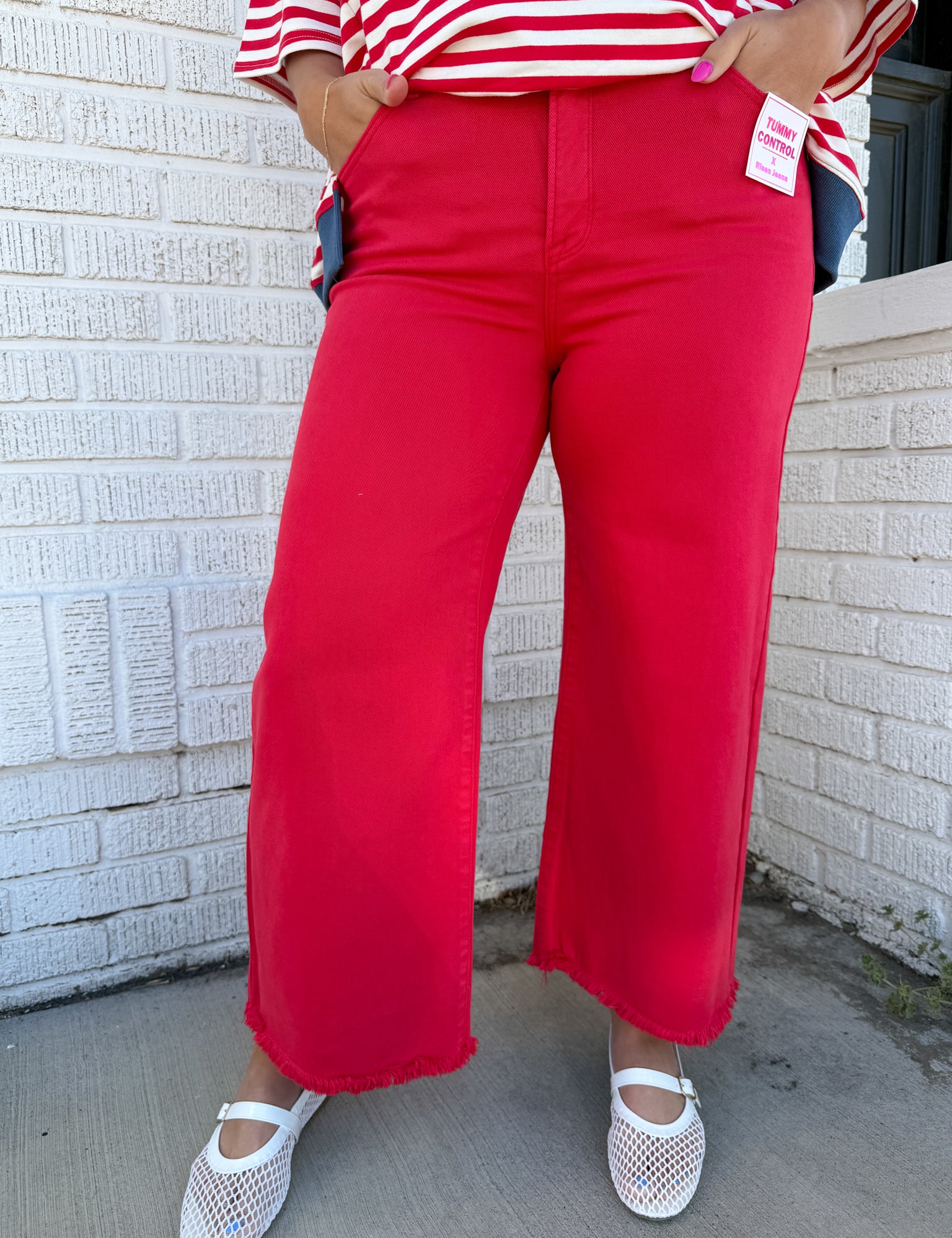Tummy Control Crop Jeans-Red - Ana Patricia Boutique