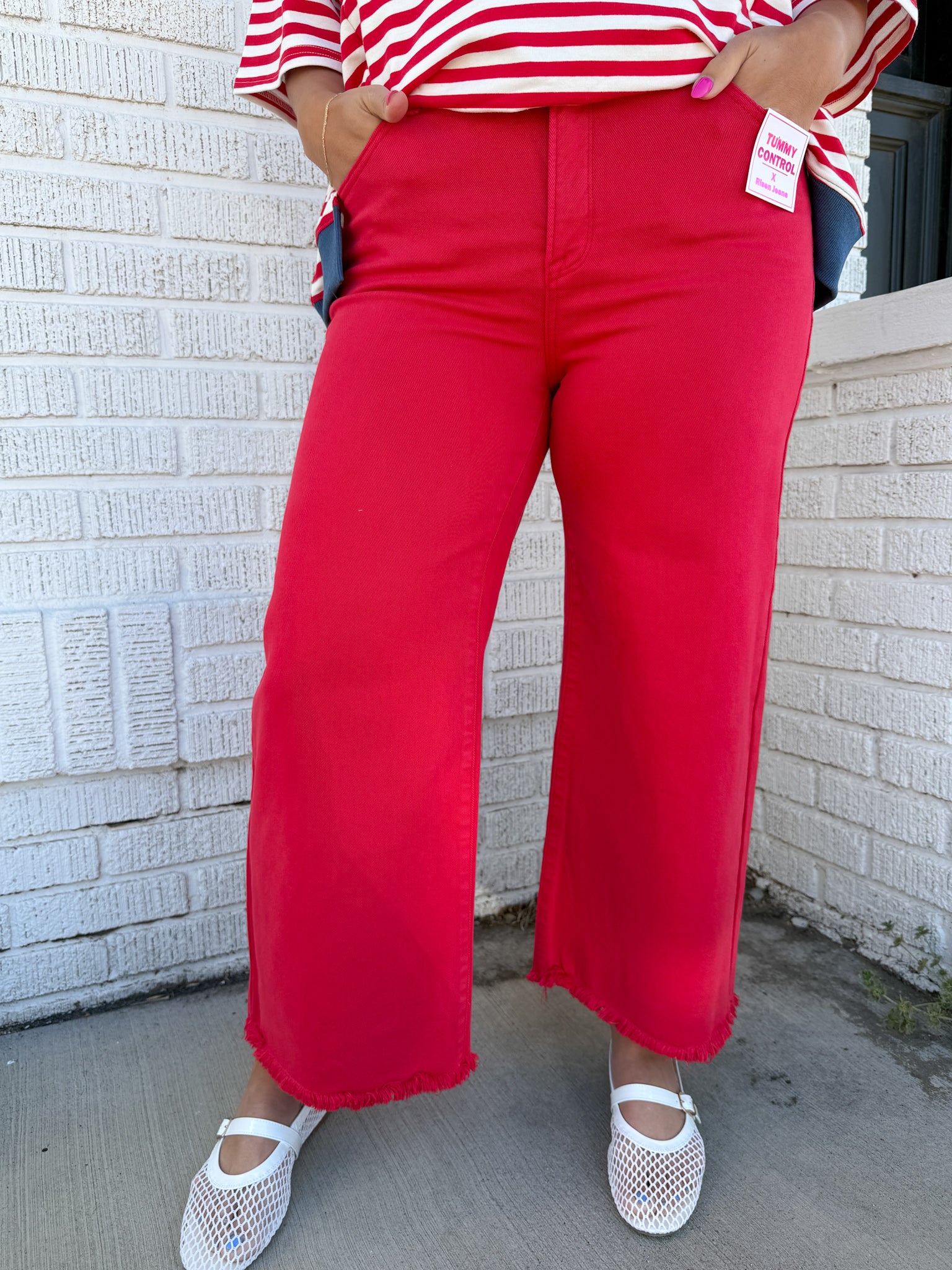 Tummy Control Crop Jeans-Red - Ana Patricia Boutique