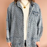 Floral Embroidery Denim Button Up