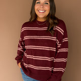 Double Stripe Sweater- Burgundy