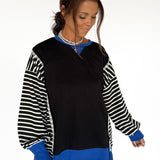 Stripe Sleeve Pullover-Blk/Blue