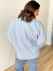 Oversized Stripe Button Up- Blue