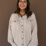Mineral Wash Waffleknit Button Up-Cream