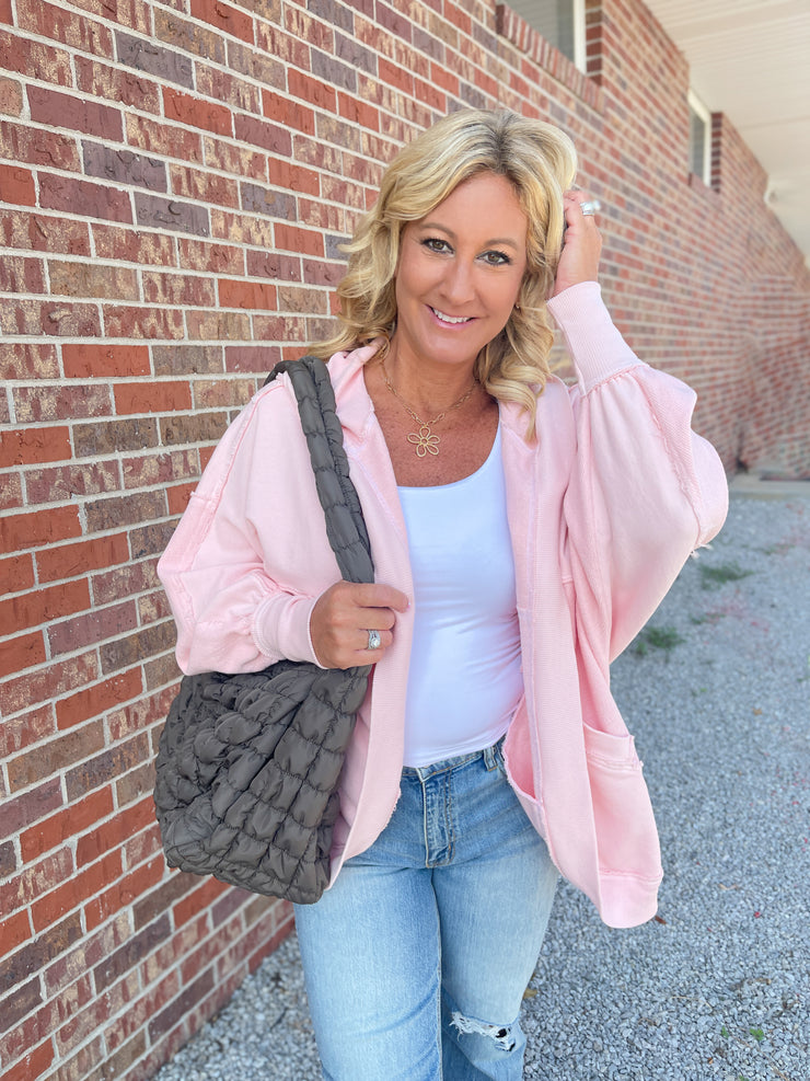 The Free Hooded Cardigan- Pink