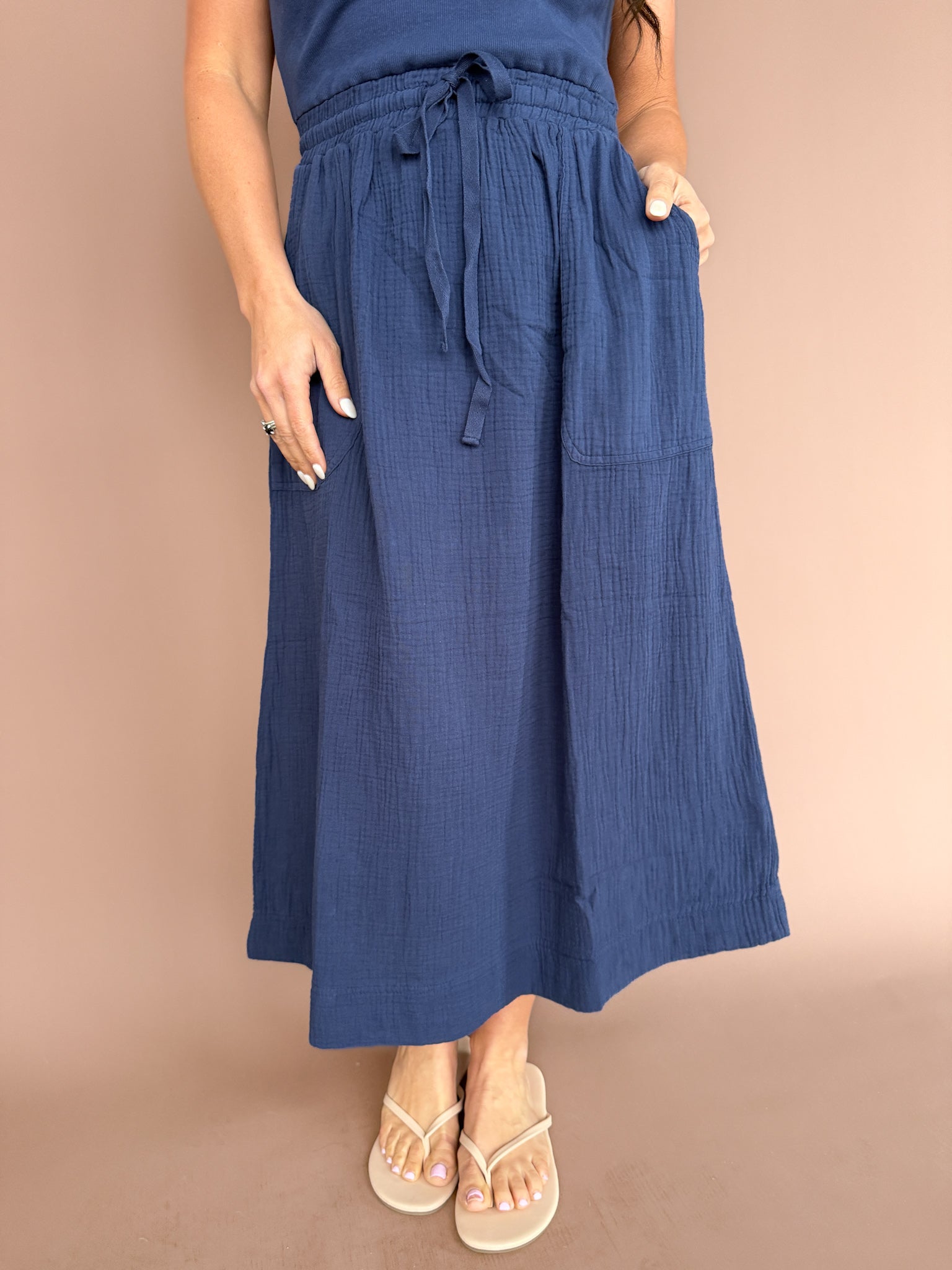 Cotton Tank Midi Dress-Navy - Ana Patricia Boutique