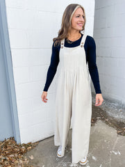 The Dawn Wide Leg Overalls -Oatmeal