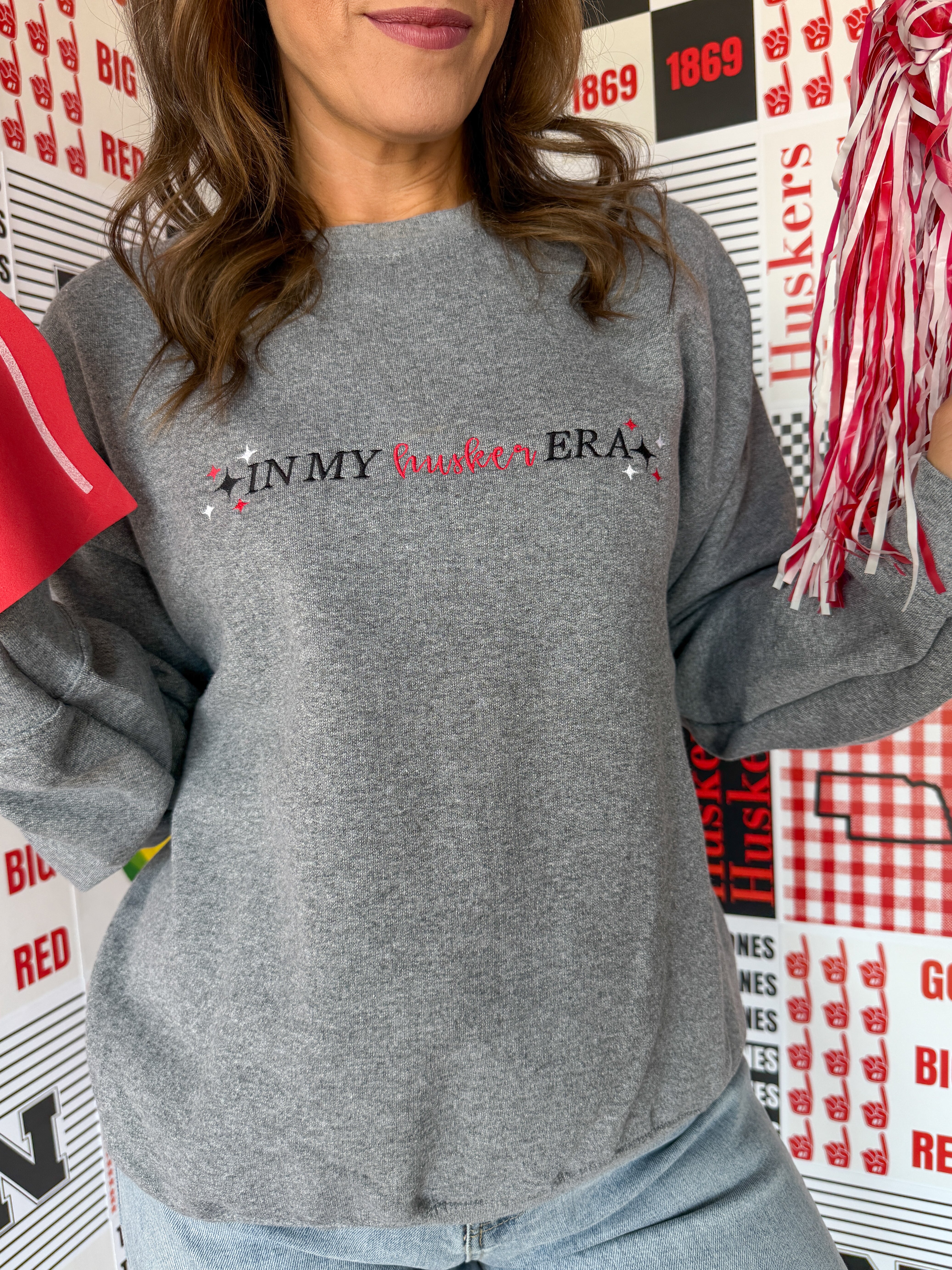 In My Husker Era Crewneck- Grey - Ana Patricia Boutique