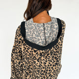 Waffle Knit Hooded Pullover- Leopard