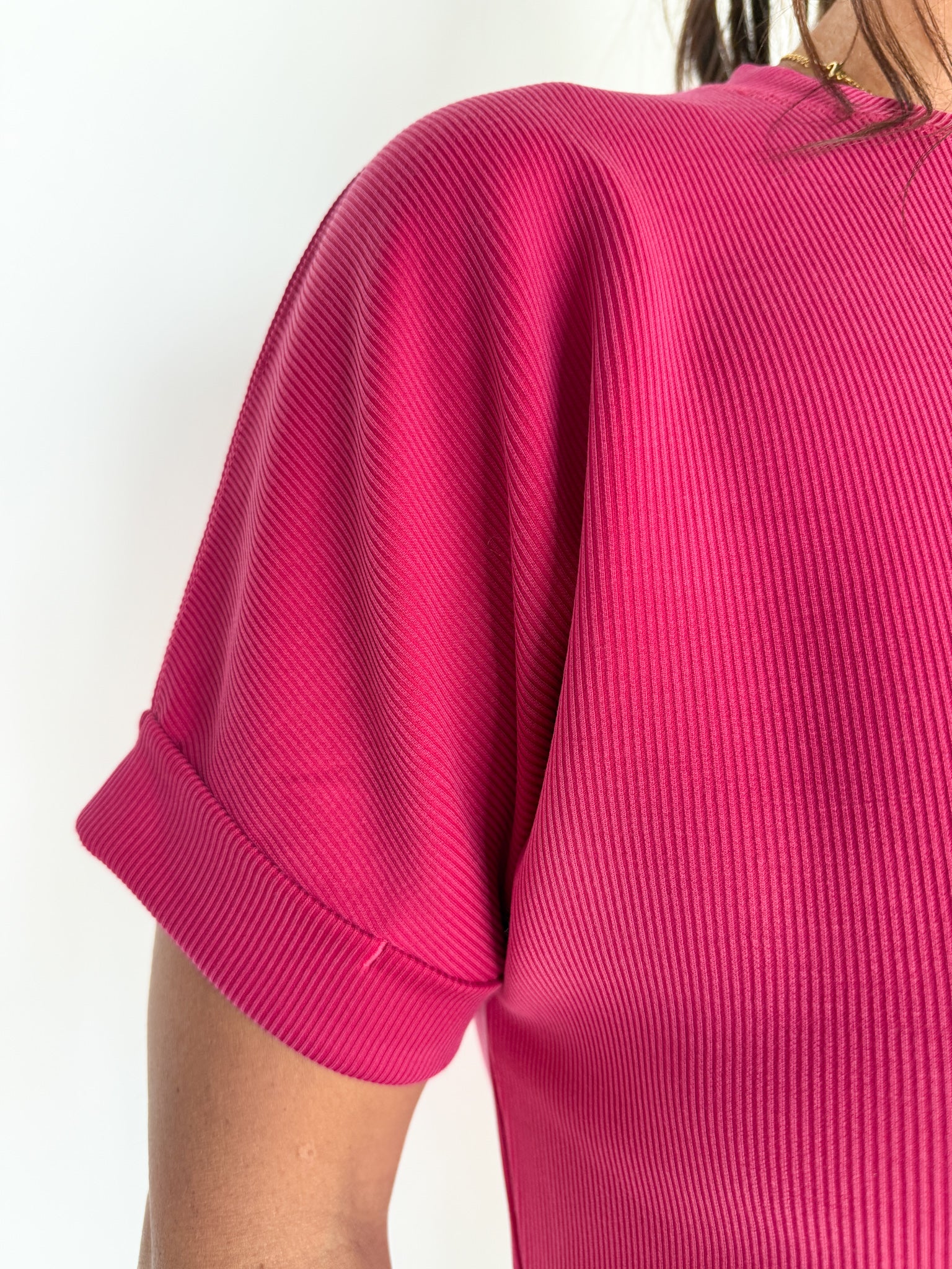 Luxe Ribbed Lounge Tee-Pink - Ana Patricia Boutique